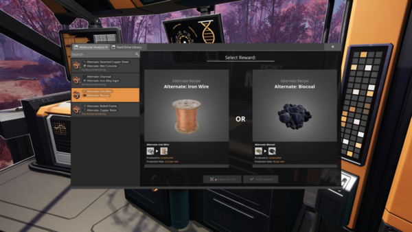 Interface de choix de recettes alternatives