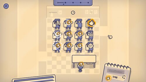 Les résultats d'un placement sous forme de pouce au dessus de chaque forme bien placée dans le jeu Is This Seat Taken?