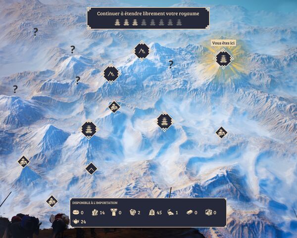 La vue globale de la carte dans Laysara: Summit Kingdom avec toutes les zones de constructions