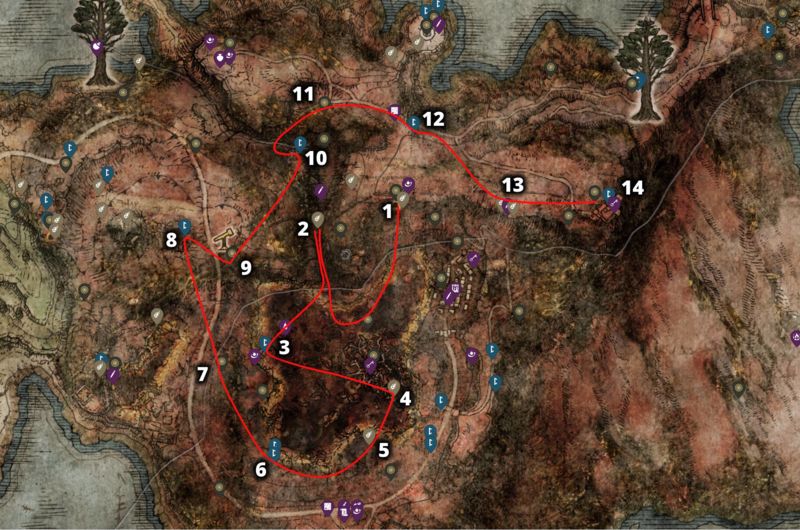 La route à suivre en Caelid pour récupérer des runes et objets
