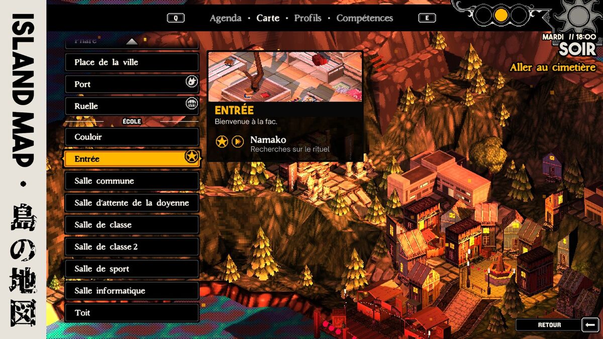 L'écran de sélection des zones de l'île dans le jeu vidéo Demonschool