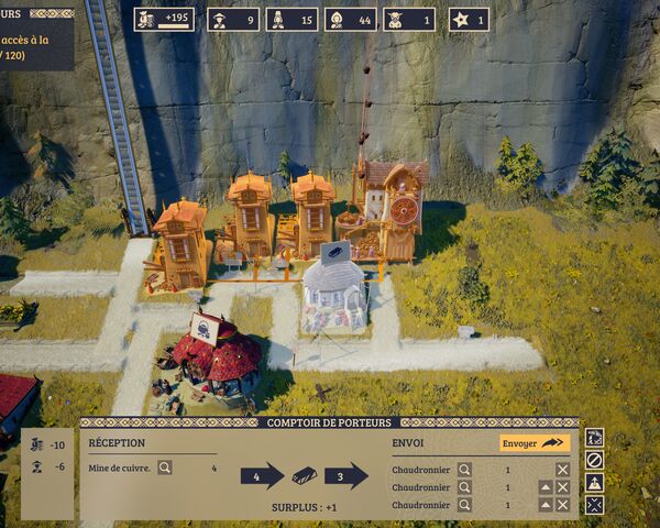 Production d'ustensiles avec une mine et 2 comptoirs dans Laysara: Summit Kingdom